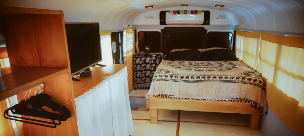 bedroom inside a bus home